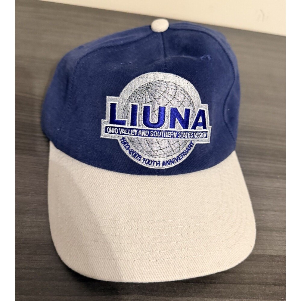 Vintage LIUNA Hat 100th Anniversary Labor Union Made USA Strapback Cap Blue Tan